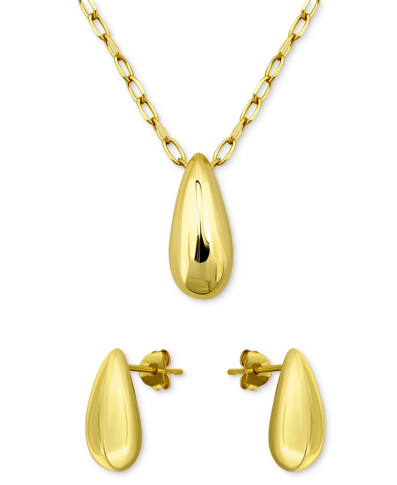 2-Pc. Set Polished Teardrop Pendant Necklace & Matching Stud Earrings