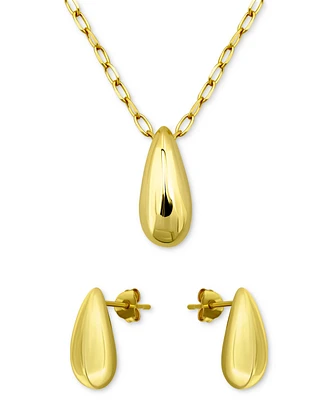 2-Pc. Set Polished Teardrop Pendant Necklace & Matching Stud Earrings
