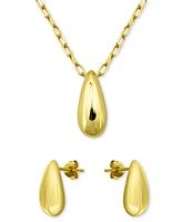 2-Pc. Set Polished Teardrop Pendant Necklace & Matching Stud Earrings