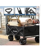 EchoSmile Heavy Duty 350 Lbs Capacity Collapsible Wagon, Outdoor Folding Camping Wagons, Grocery Portable Utility Cart, Adjustable Rolling Carts, All