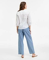Jones New York Womens Embroidered Top Striped Pants