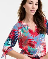 Jones New York Women's V-Neck Elbow Raglan-Sleeve Printed Blouse
