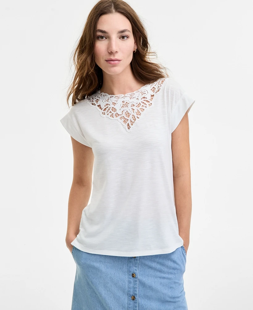 Jones New York Women's Lace-Inset Dolman Short-Sleeve Top