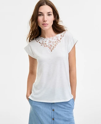 Jones New York Women's Lace-Inset Dolman Short-Sleeve Top