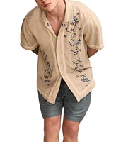 Lucky Brand Mens Regular Fit Floral Embroidered Button Down Camp Shirt Classic Fit 7 Drawstring Shorts