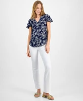 Ak Anne Klein Women's Printed V-Neck Flutter-Sleeve Tunic