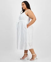 julia jordan Plus Cotton Sleeveless Eyelet-Hem Midi Dress