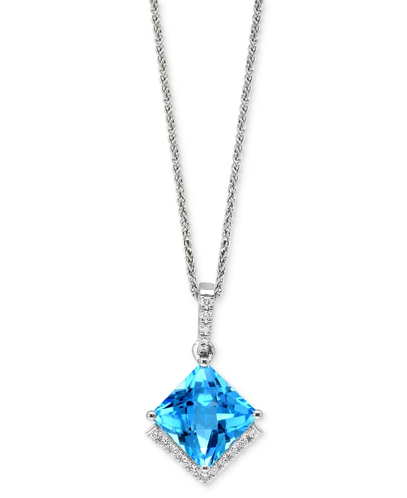 Lali Jewels Swiss Blue Topaz (3-3/8 ct. t.w.) & Diamond (1/8 ct. t.w.) 18" Pendant Necklace in 14k White Gold