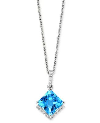 Lali Jewels Swiss Blue Topaz (3-3/8 ct. t.w.) & Diamond (1/8 ct. t.w.) 18" Pendant Necklace in 14k White Gold