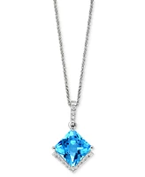 Lali Jewels Swiss Blue Topaz (3-3/8 ct. t.w.) & Diamond (1/8 ct. t.w.) 18" Pendant Necklace in 14k White Gold