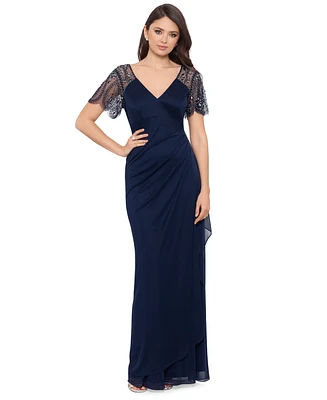 Xscape Beaded-Sleeve Gown