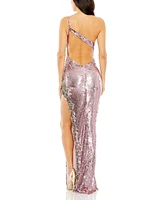 Mac Duggal Women's Rhinestone Detail One Shoulder Sequin Gown