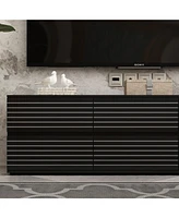 Tv stand with six drawers, media console with embossed texture, entertainment center in black wood