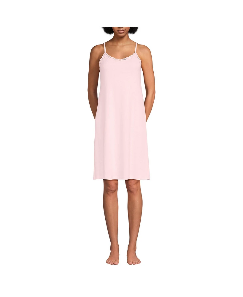 Lands' End Women's Cotton Interlock Tank Above the Knee Nightgown with Embroidery