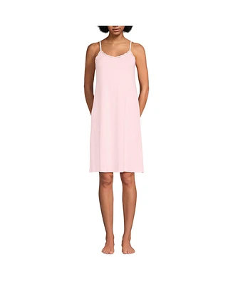 Lands' End Women's Cotton Interlock Tank Above the Knee Nightgown with Embroidery