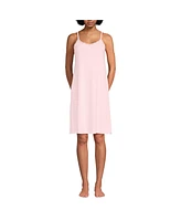 Lands' End Women's Cotton Interlock Tank Above the Knee Nightgown with Embroidery
