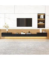 Black wall-mounted Tv stand, entertainment center with five drawers, media console with light strip