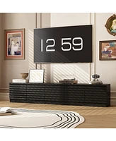 Tv stand with two doors and three drawers, multi-purpose media console, black wood entertainment center