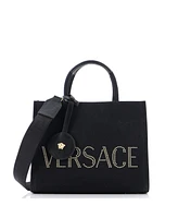 Pre-Owned Versace Small Logo Convertible Tote Studded Canvas