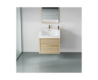Casainc 24" Wall-Mounted Bathroom Vanity with Sink, Floating Storage Cabinet Stone Resin Countertop and Soft Close Drawers, Natural Oak
