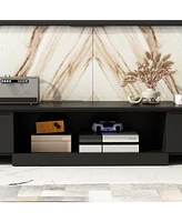 Tv stand with 2 drawers, Retractable media console, black wooden entertainment center
