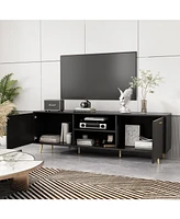 Tv stand with 4 lockers, media console metal feet, wooden entertainment center
