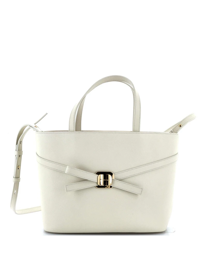 Pre-Owned Salvatore Ferragamo Small Front Cross Bow Shopper Tote Leather