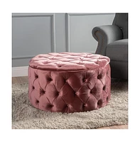 Round Velvet Ottoman Upholstered Footstool for Living Room or Bedroom Soft Polyester Fabric Comfortable Seating Option-The Pop Home
