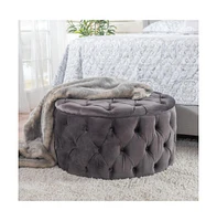 Round Velvet Ottoman Upholstered Footstool for Living Room or Bedroom Soft Polyester Fabric Comfortable Seating Option-The Pop Home