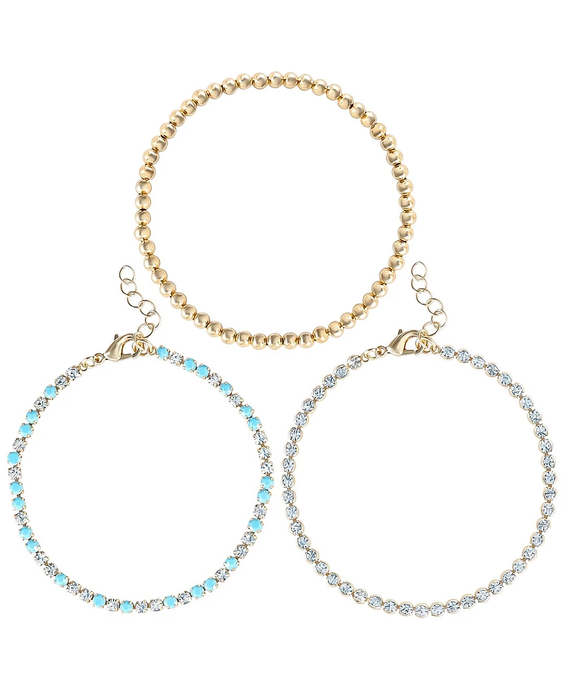 Jessica Simpson 3-Piece Chain & Crystal Bracelet Set