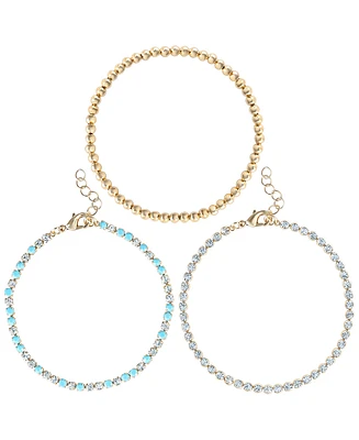 Jessica Simpson 3-Piece Chain & Crystal Bracelet Set