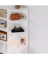Corner Bookshelf and Bookcase with 2 Drawers and 10 Open Shelves