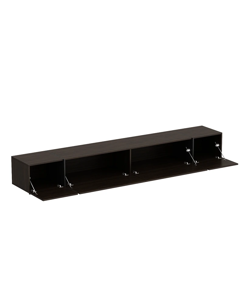 Four-door Tv stand, black wood entertainment center, media console with levers