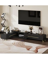 Retractable Tv stand with 4 drawers, media console metal handles and feet, splicable entertainment center