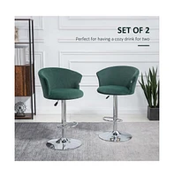 Set of 2 Adjustable Velvet Bar Stools, Swivel Counter Height Chairs with Footrest and Steel Base for Kitchen Island, Home Bar, and Dining Room-The Pop