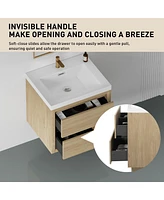 Casainc 24" Wall-Mounted Bathroom Vanity with Sink, Floating Storage Cabinet Stone Resin Countertop and Soft Close Drawers, Natural Oak