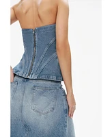 Nocturne Women's Sweetheart Neckline Denim Blouse