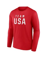 Fanatics Men's Red Team Usa Wordmark Long Sleeve T-Shirt