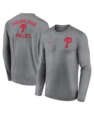 Nike Men's Heather Charcoal Philadelphia Phillies 2-Hit Legend Performance Long Sleeve T-Shirt