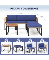 Gymax 6 Piece Acacia Wood Outdoor Furniture Set Patio Conversation Sofa Set w/ Cushions