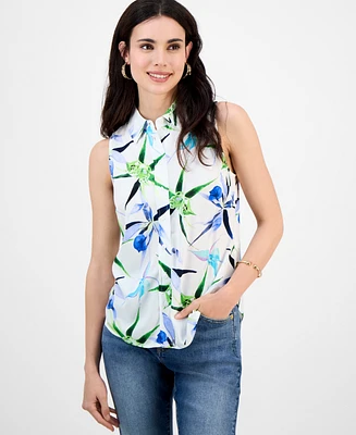 I.n.c. International Concepts Petite Printed Button-Front Top, Exclusively at Macy's