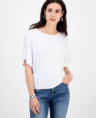 I.n.c. International Concepts Petite Scoop-Neck Ruched Top, Exclusively at Macy's