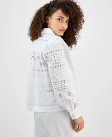I.n.c. International Concepts Petite Cotton Eyelet Button-Front Top, Exclusively at Macy's