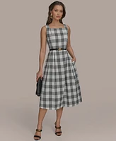 Donna Karan New York Women's Gingham-Print Belted A-Line Dress
