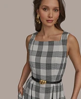 Donna Karan New York Women's Gingham-Print Belted A-Line Dress