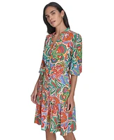 Jessica Howard Women's Printed Tie-Waist Balloon-Sleeve Dress