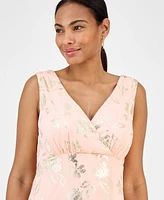 Connected Women's Metallic Chiffon Sleeveless Midi Dress