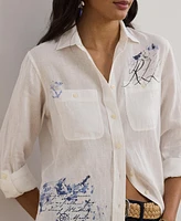 Lauren Ralph Women's Relaxed-Fit Print Roll-Tab Sleeve Shirt