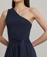 Lauren Ralph Women's Belted Slub Jersey One-Shoulder Dress