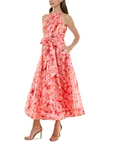 Taylor Women's Floral-Trim Bow-Waist Midi Dress